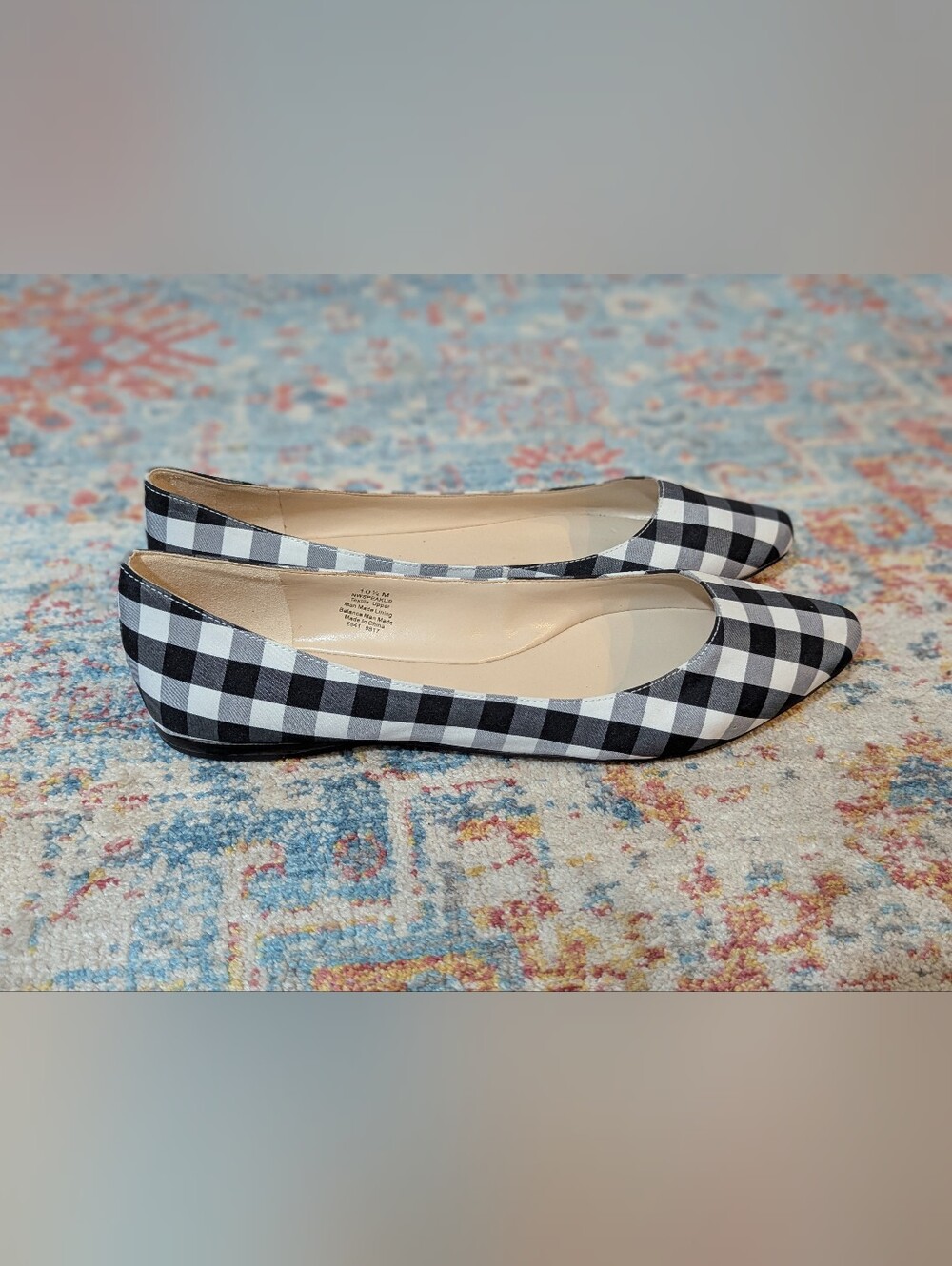 Nine West Wmns 10.5 M Gingham Check Black White Slip On Pointed Toe Ballet Flats - Picture 3 of 8